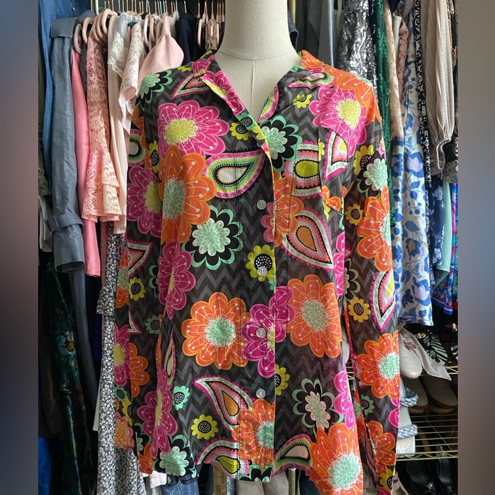 Vera Bradley Ziggy Zinnia Top Button Down Cotton Shirt Medium